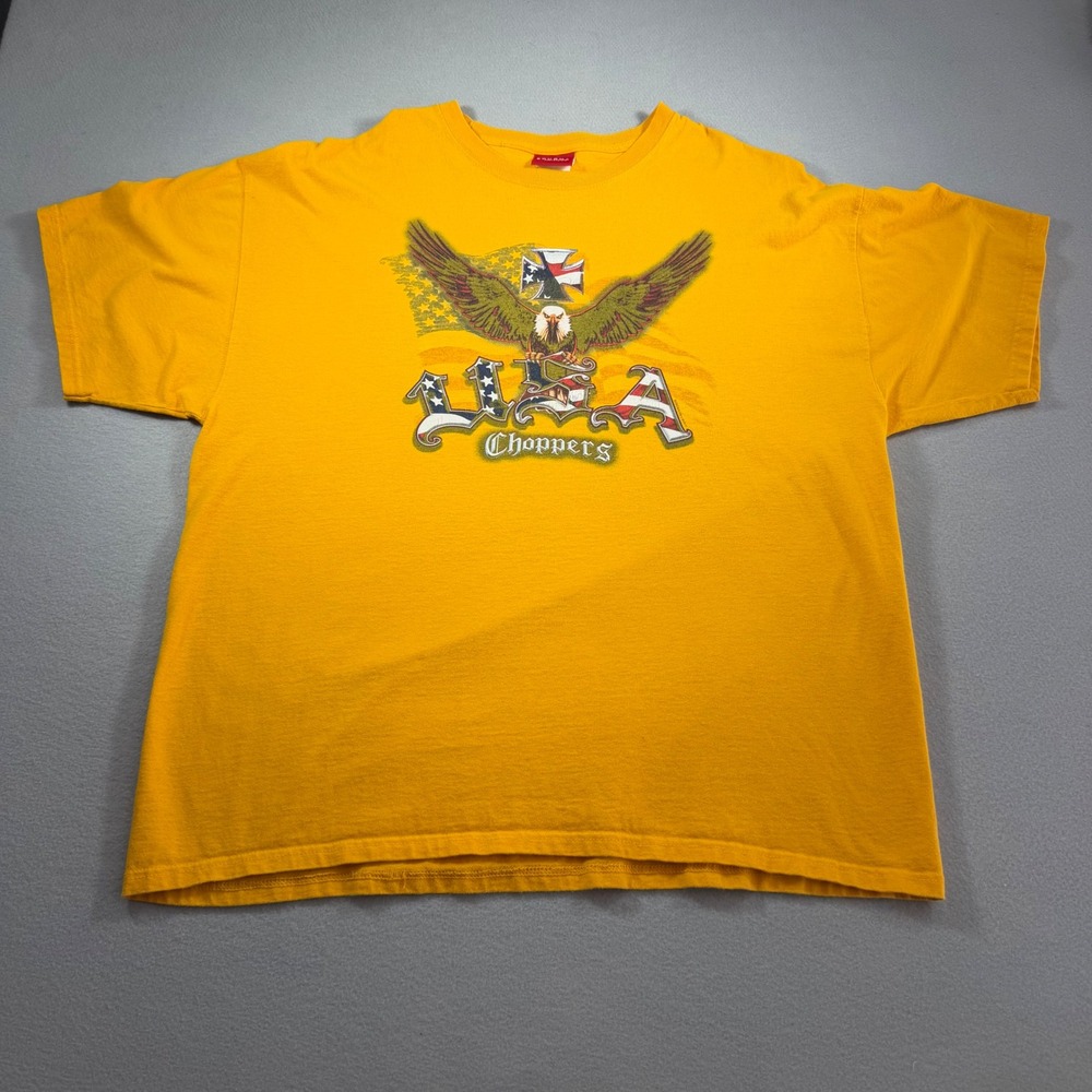 Sonoma USA Choppers Graphic T-Shirt Mens XL Yellow Eagle Iron Cross‎ Cotton Tee